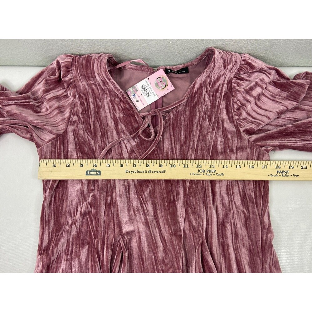 Very J Women Large Velvet Feel Short Dress Pink Tie Neck Party Casual - Picture 7 of 8